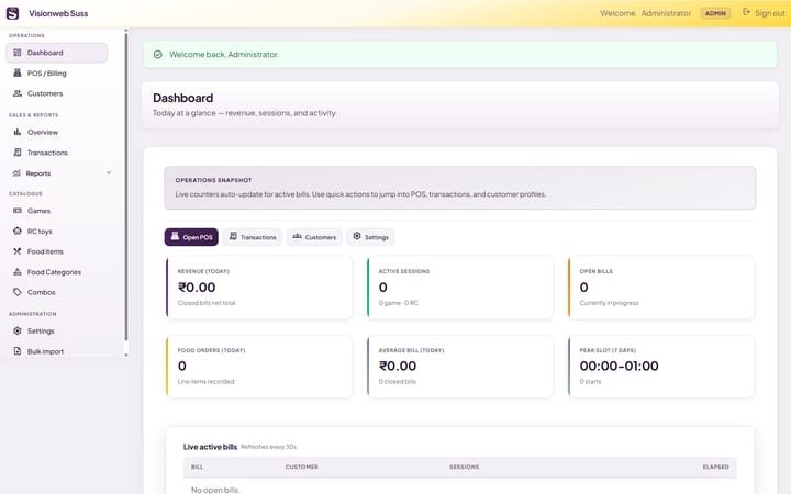 Ninja Gaming Cafe admin dashboard