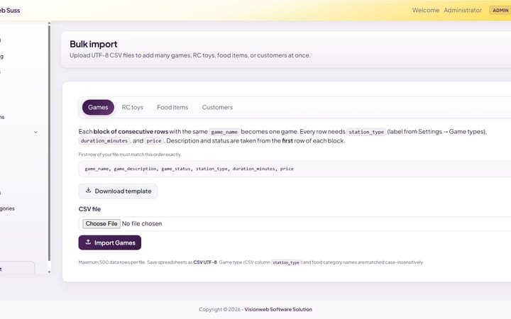 Ninja Gaming Cafe bulk CSV import