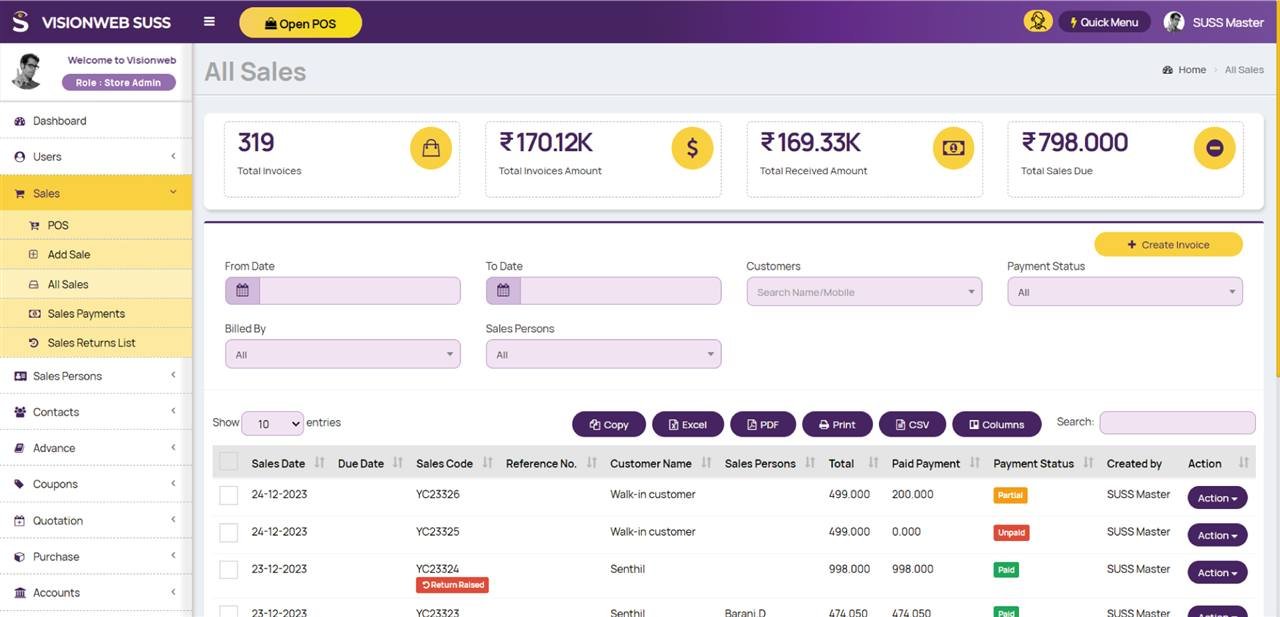 Visionweb Suss inventory view