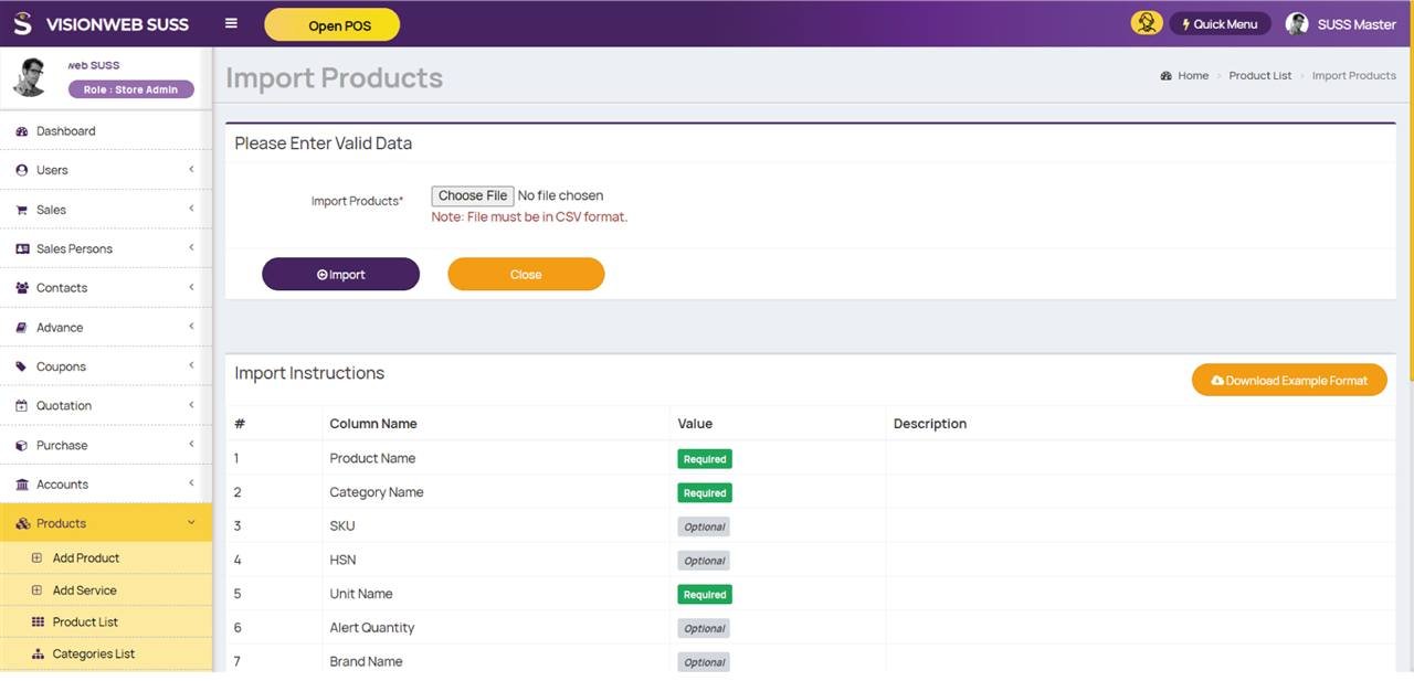 Visionweb Suss expenses screen