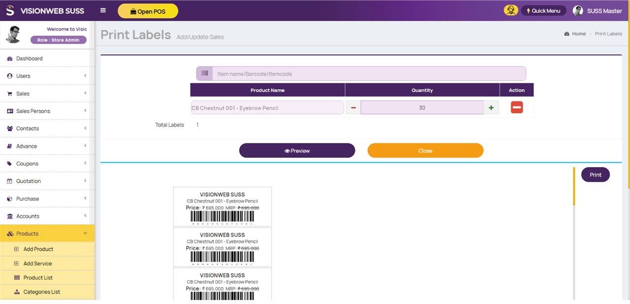 Visionweb Suss roles screen